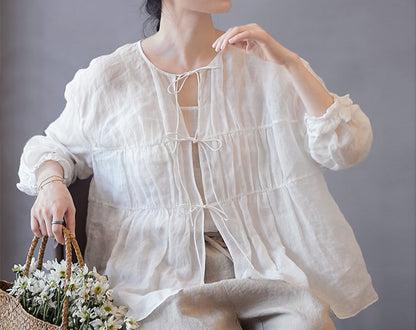 edoa Ramie Gauzy Blouse with Gathering