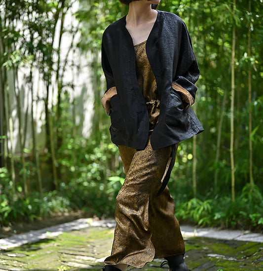 edoa Reversible Cracked Mud Silk Jacket