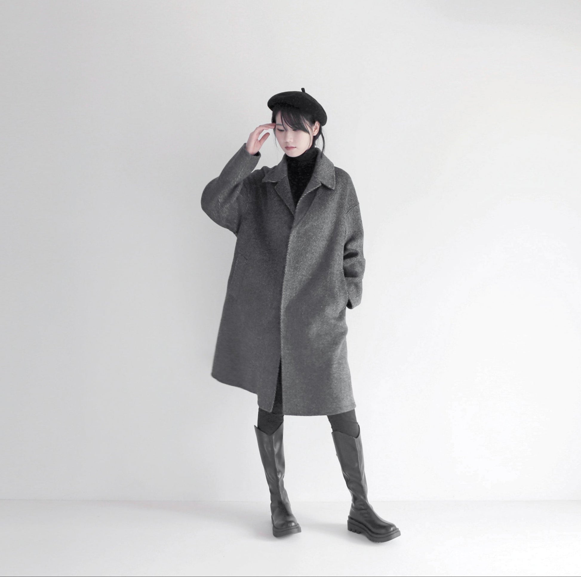 edoa double faced wool alpaca herringbone coat