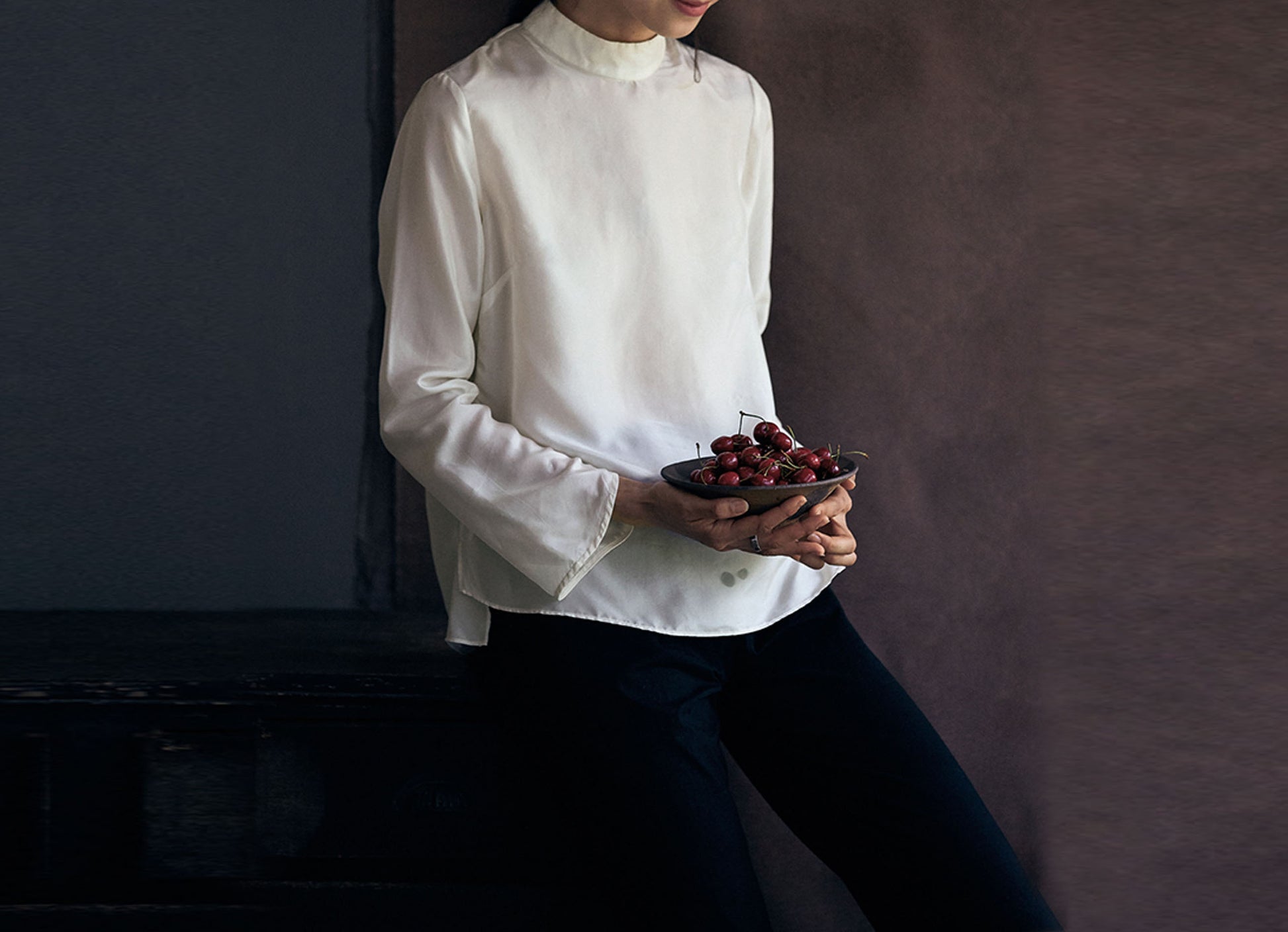 edoa Mulberry Silk Habutae Stand Collar Blouse