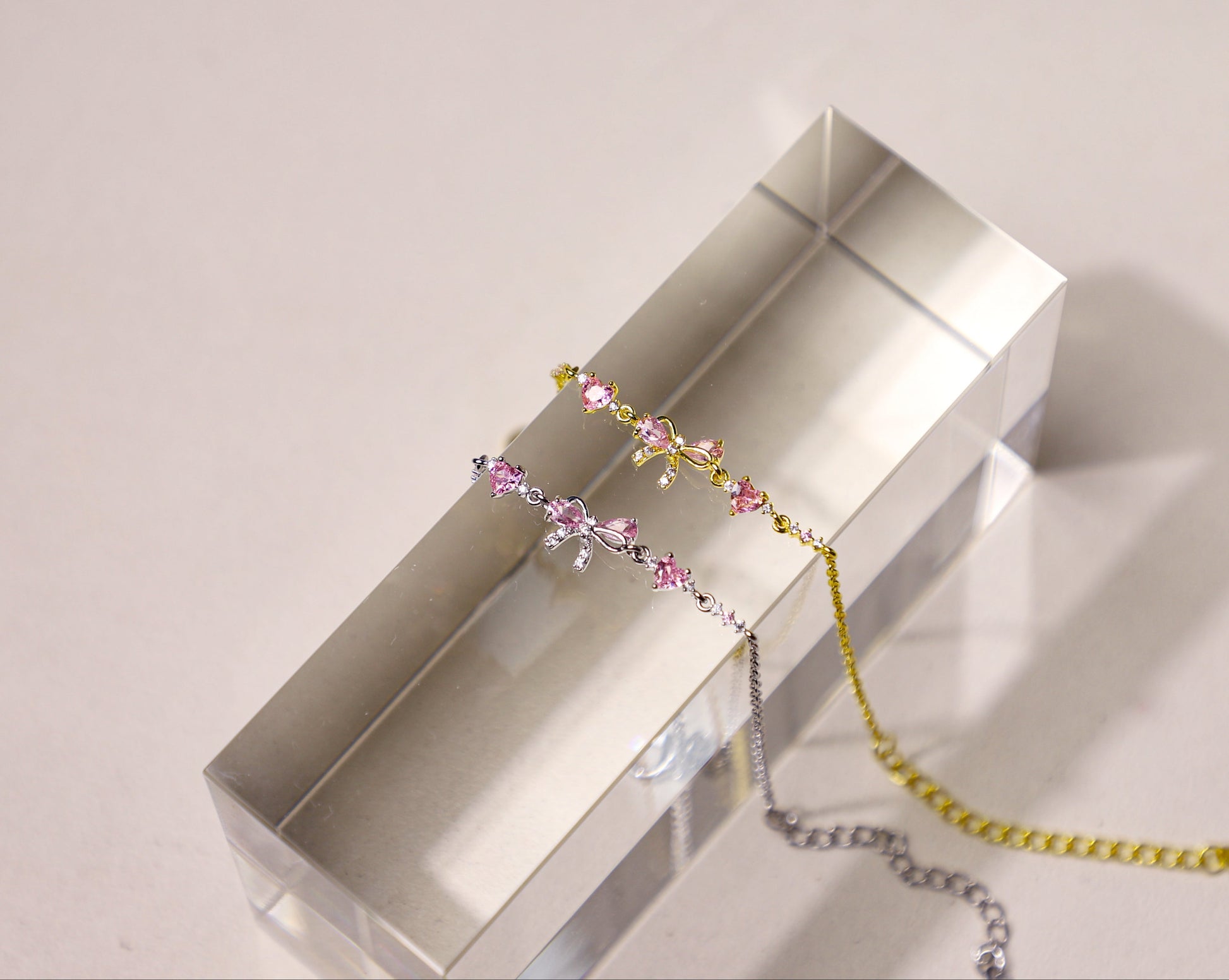 bowknot heart pink gem bracelet