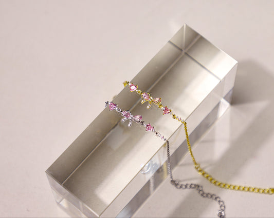 bowknot heart pink gem bracelet