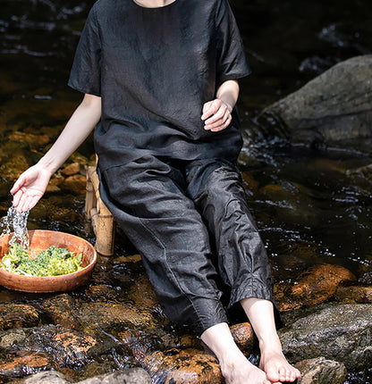 edoa Cracked Mud Silk Tapered Pants