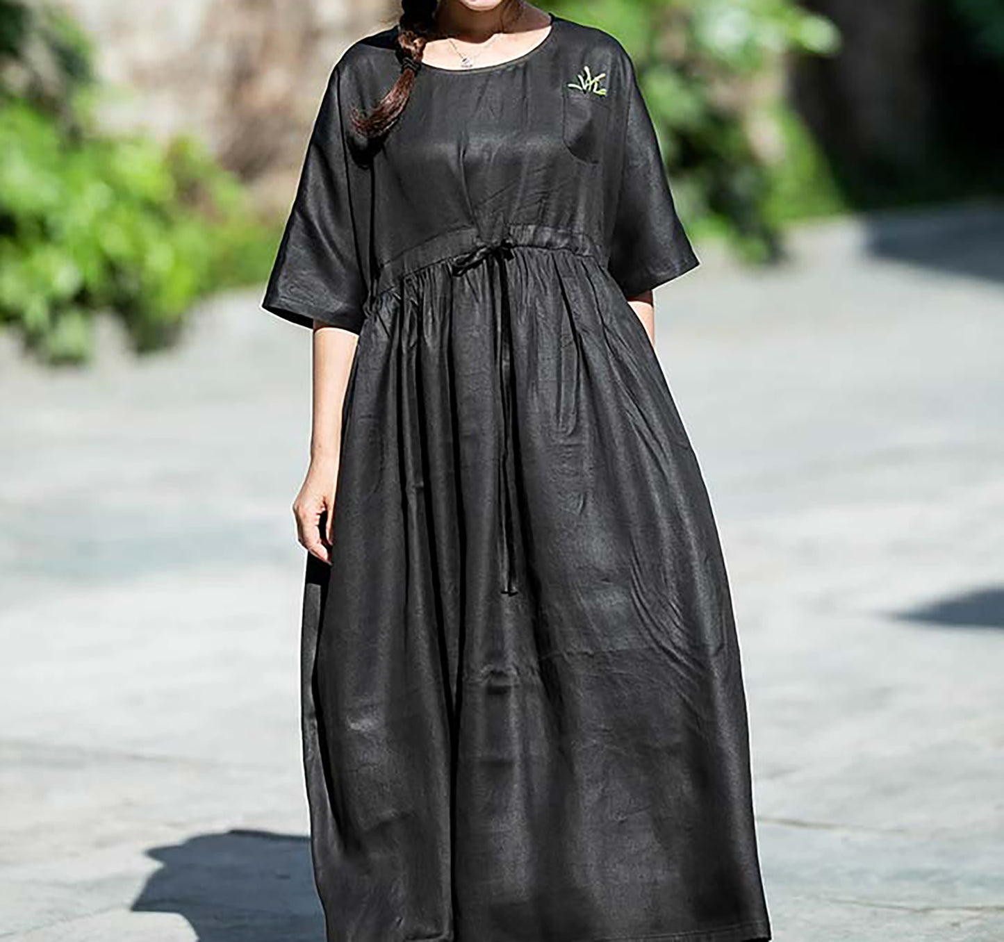 edoa Oversized Mud Silk Charmeuse  Gather Waist Dress