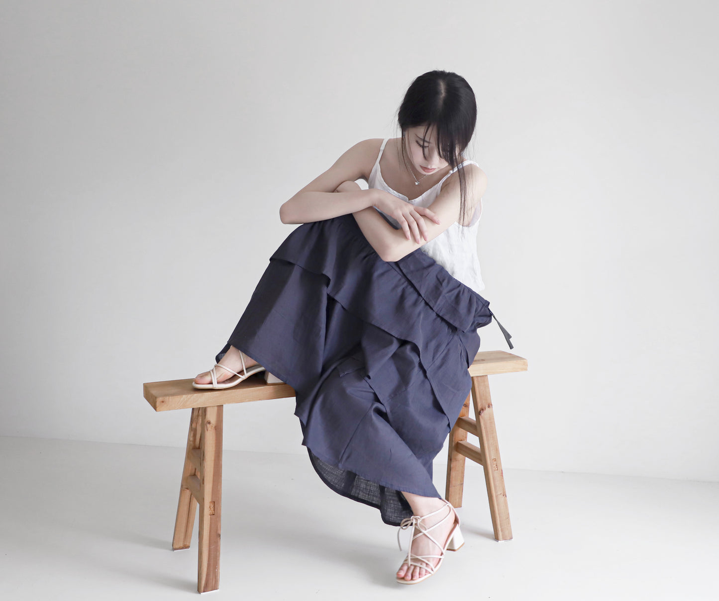 edoa maxi linen tiered skirt