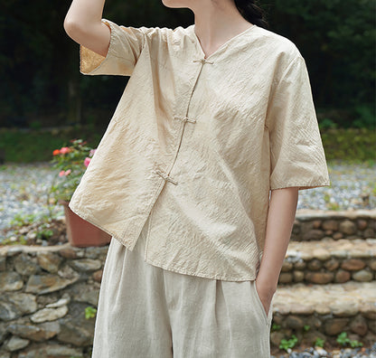 edoa Tussah Dupioni Silk V-neck Blouse