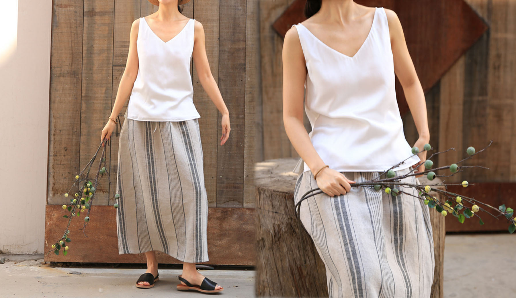 edoa Pure Silk Crepe de Chine V Neck Tank 