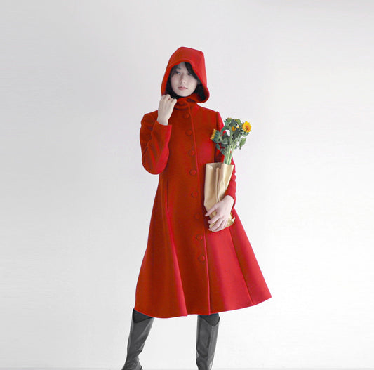edoa red hooded merino wool coat