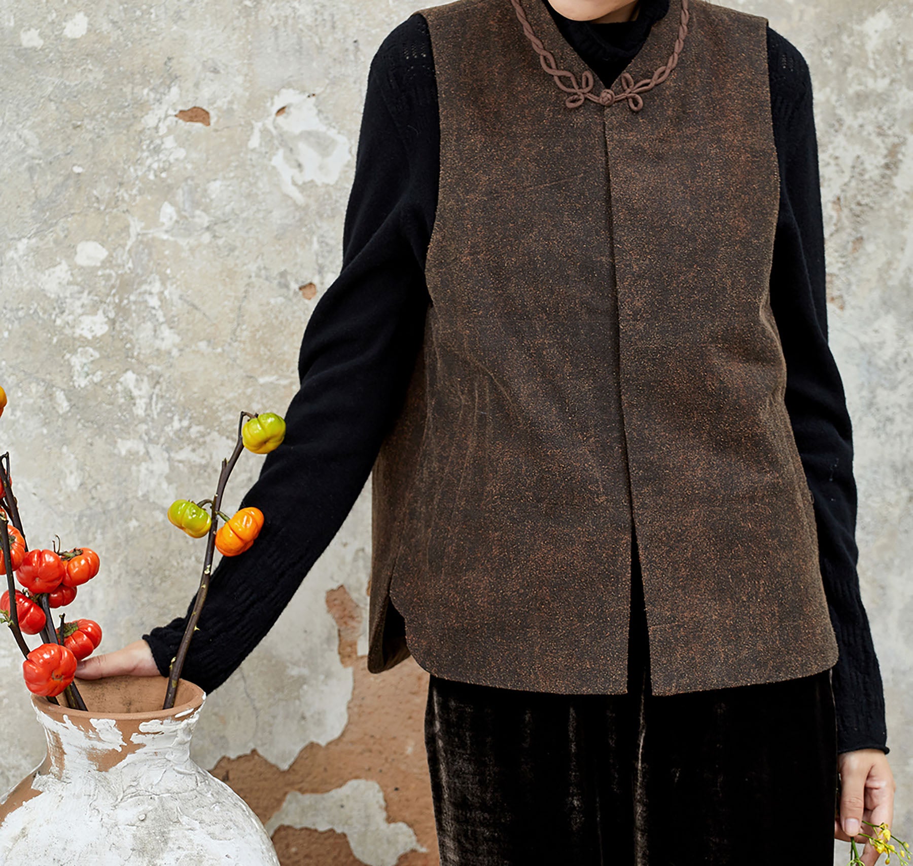 edoa Mud Silk Chinese Padded Vest 