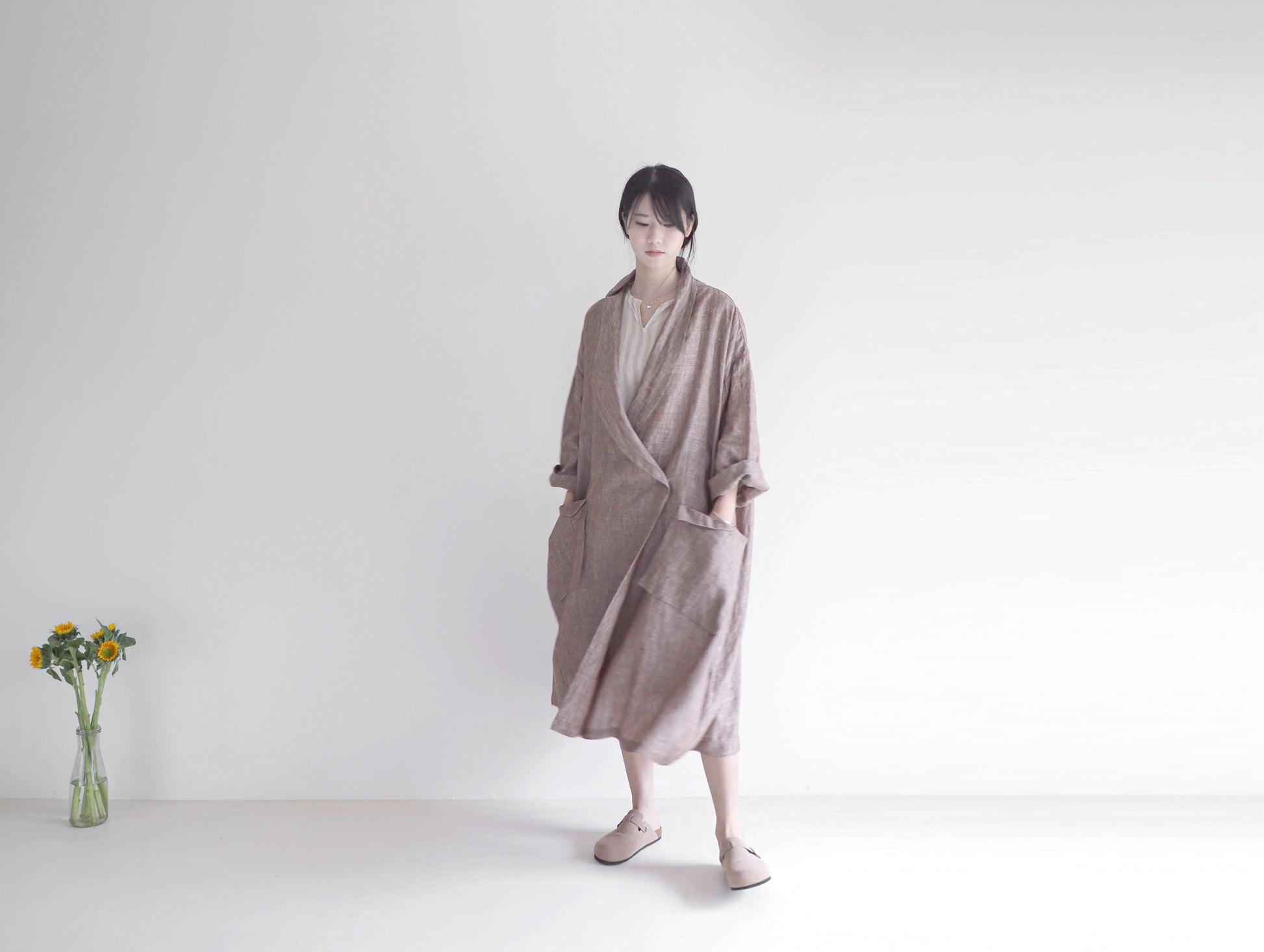 edoa oversized shawl collar linen coat