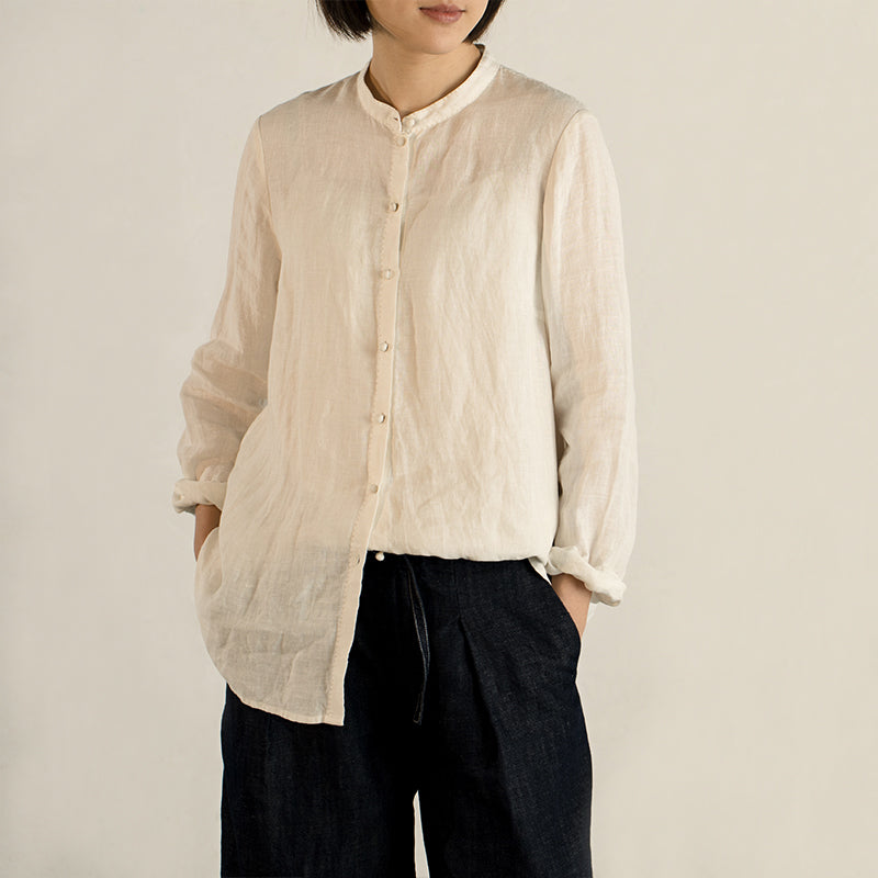 edoa Linen Stand Collar Shirt 