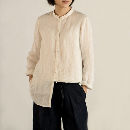 edoa Linen Stand Collar Shirt 