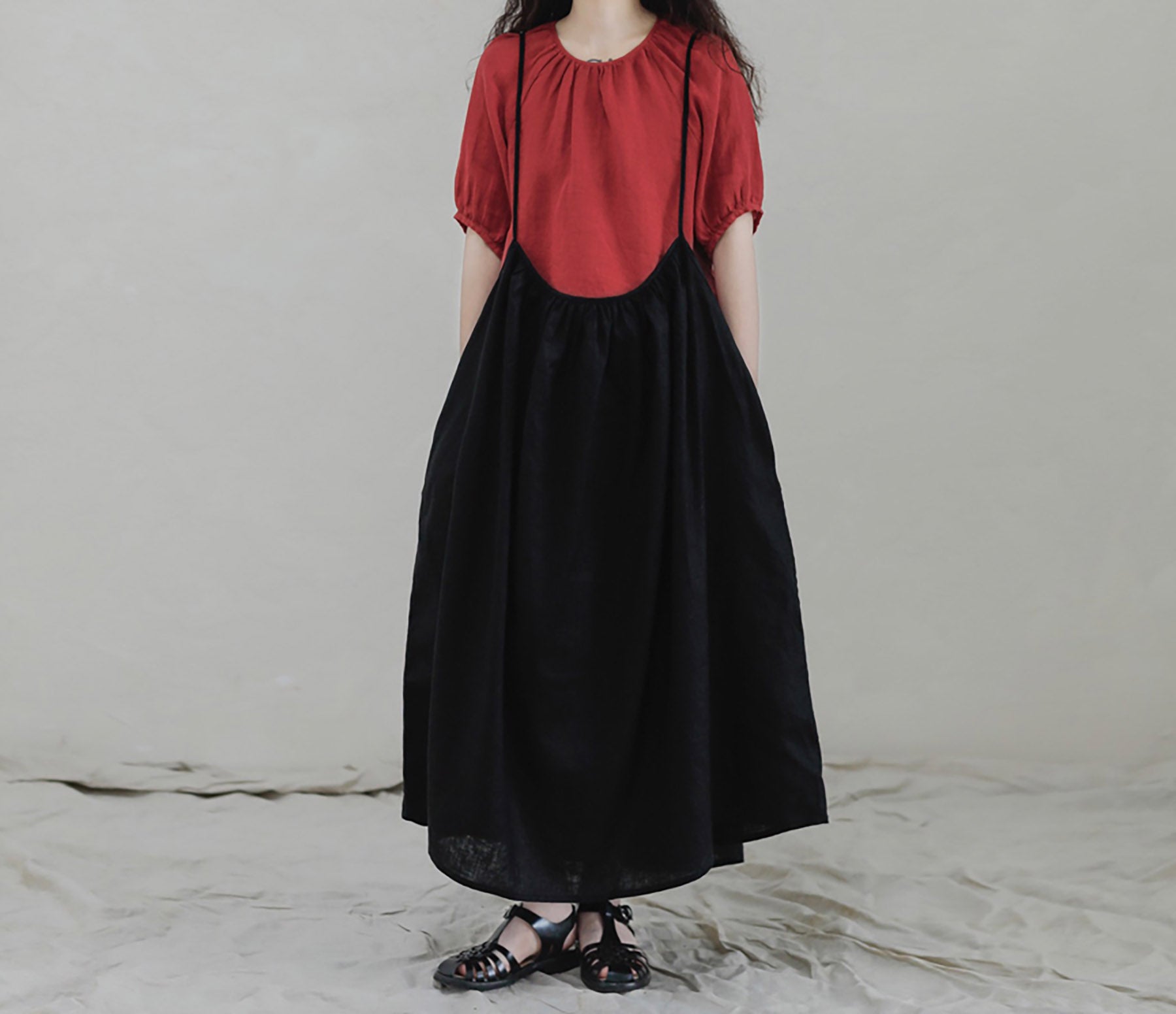 edoa Linen Gathered Overall Dress