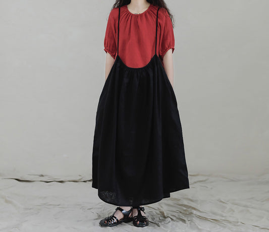 edoa Linen Gathered Overall Dress