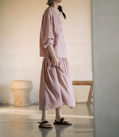 edoa Elastic Waist Linen Tiered Skirt 