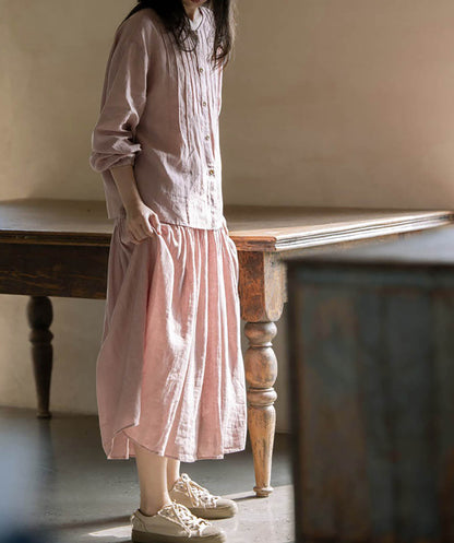 edoa Elastic Waist Linen Tiered Skirt 