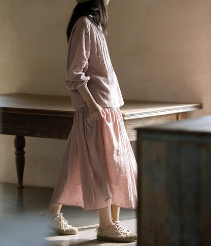 edoa Elastic Waist Linen Tiered Skirt 