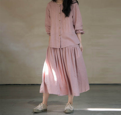 edoa Elastic Waist Linen Tiered Skirt 