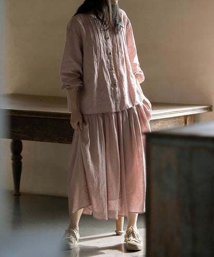 edoa Elastic Waist Linen Tiered Skirt 