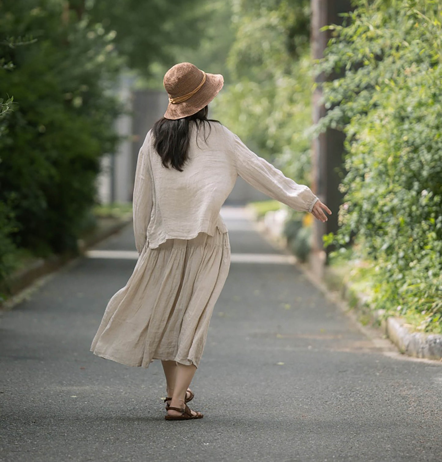 Elastic Waist Linen Tiered Skirt sk0025 O109