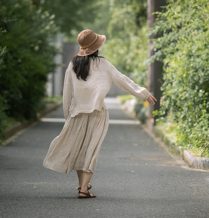 Elastic Waist Linen Tiered Skirt sk0025 O109