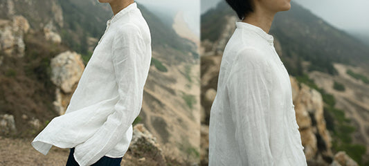 edoa Linen Stand Collar Shirt 