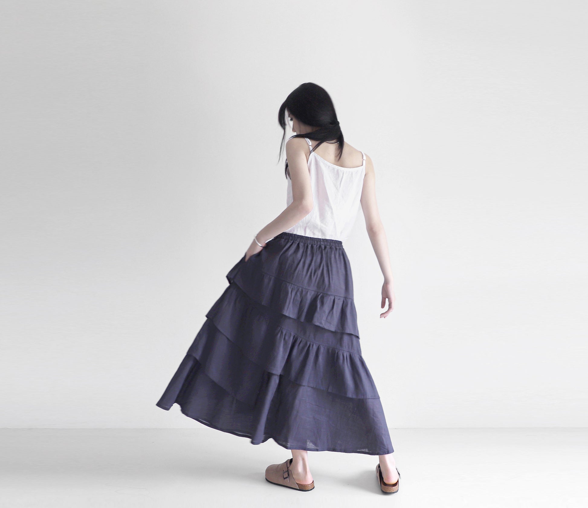 edoa maxi linen tiered skirt
