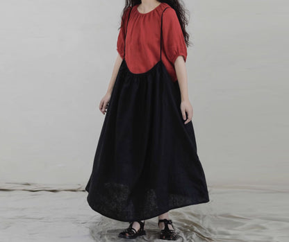 edoa Linen Gathered Overall Dress