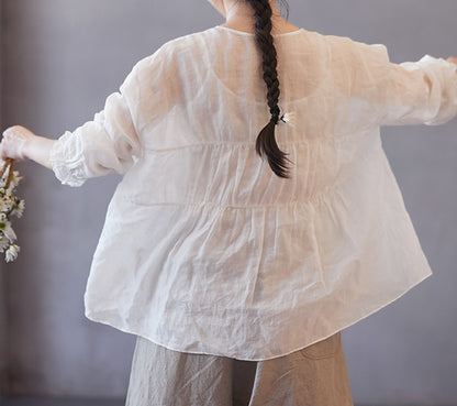 edoa Ramie Gauzy Blouse with Gathering
