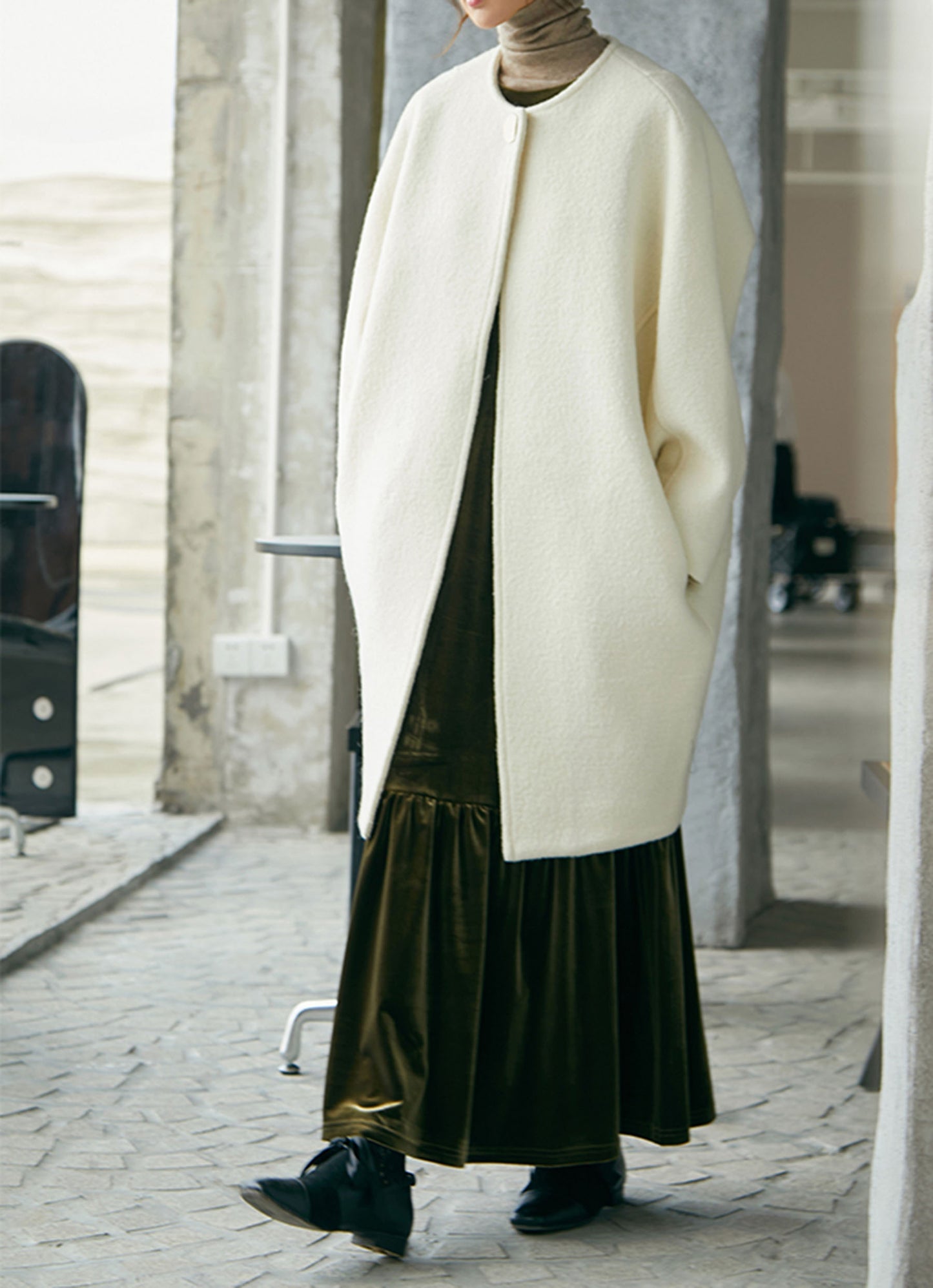 edoa Boiled Wool Kimono Wrap Coat