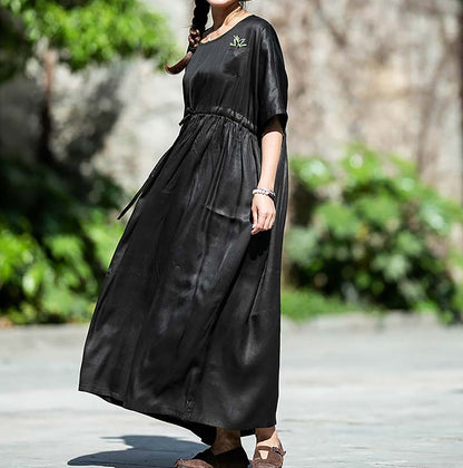 edoa Oversized Mud Silk Charmeuse  Gather Waist Dress