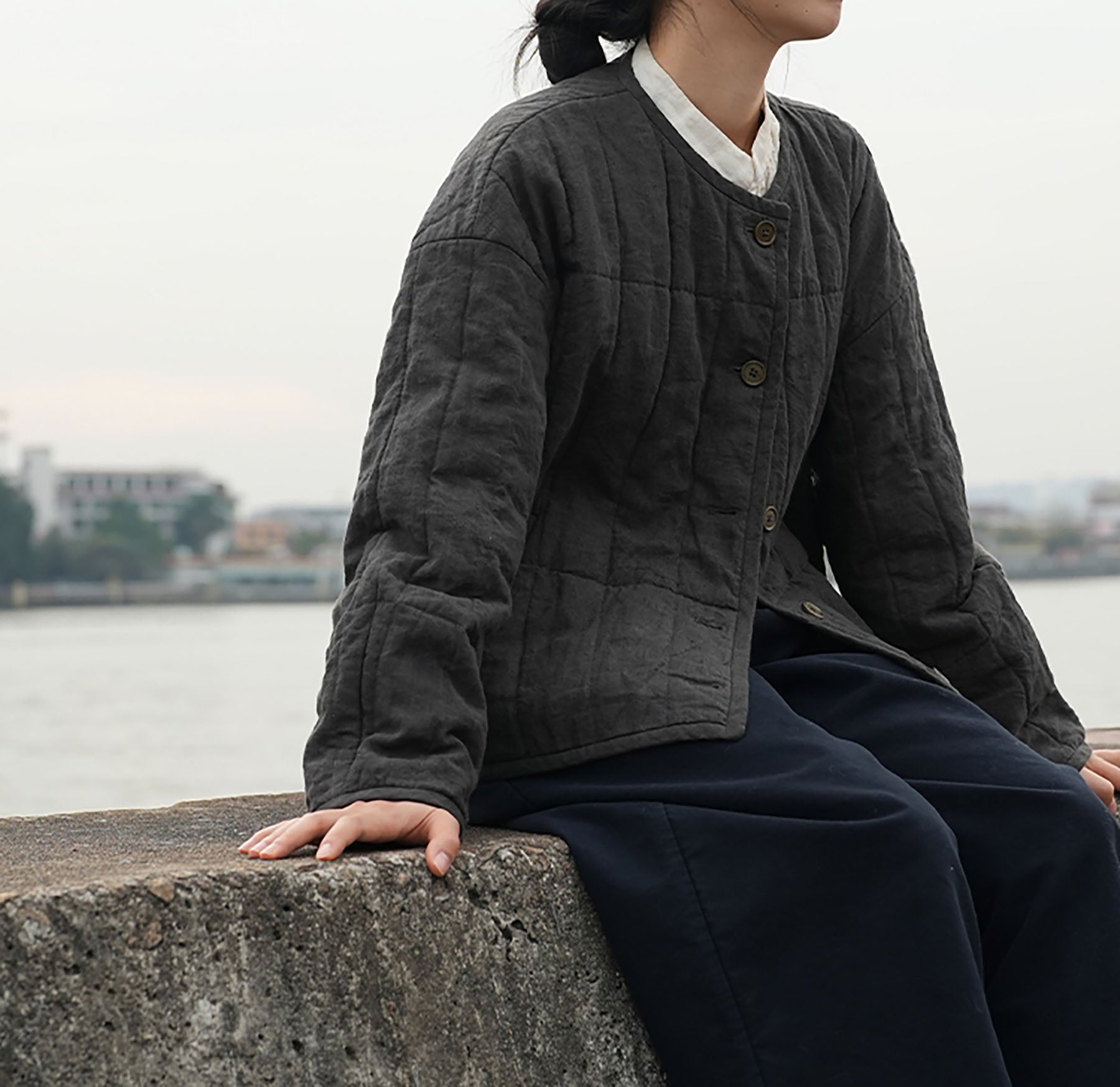 EDOA Yarn-dyed Linen Hand Quilted Jacket