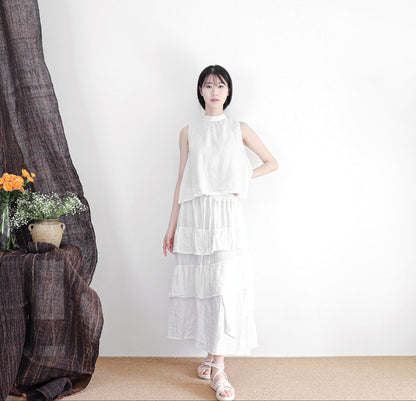 edoa linen tiered white skirt