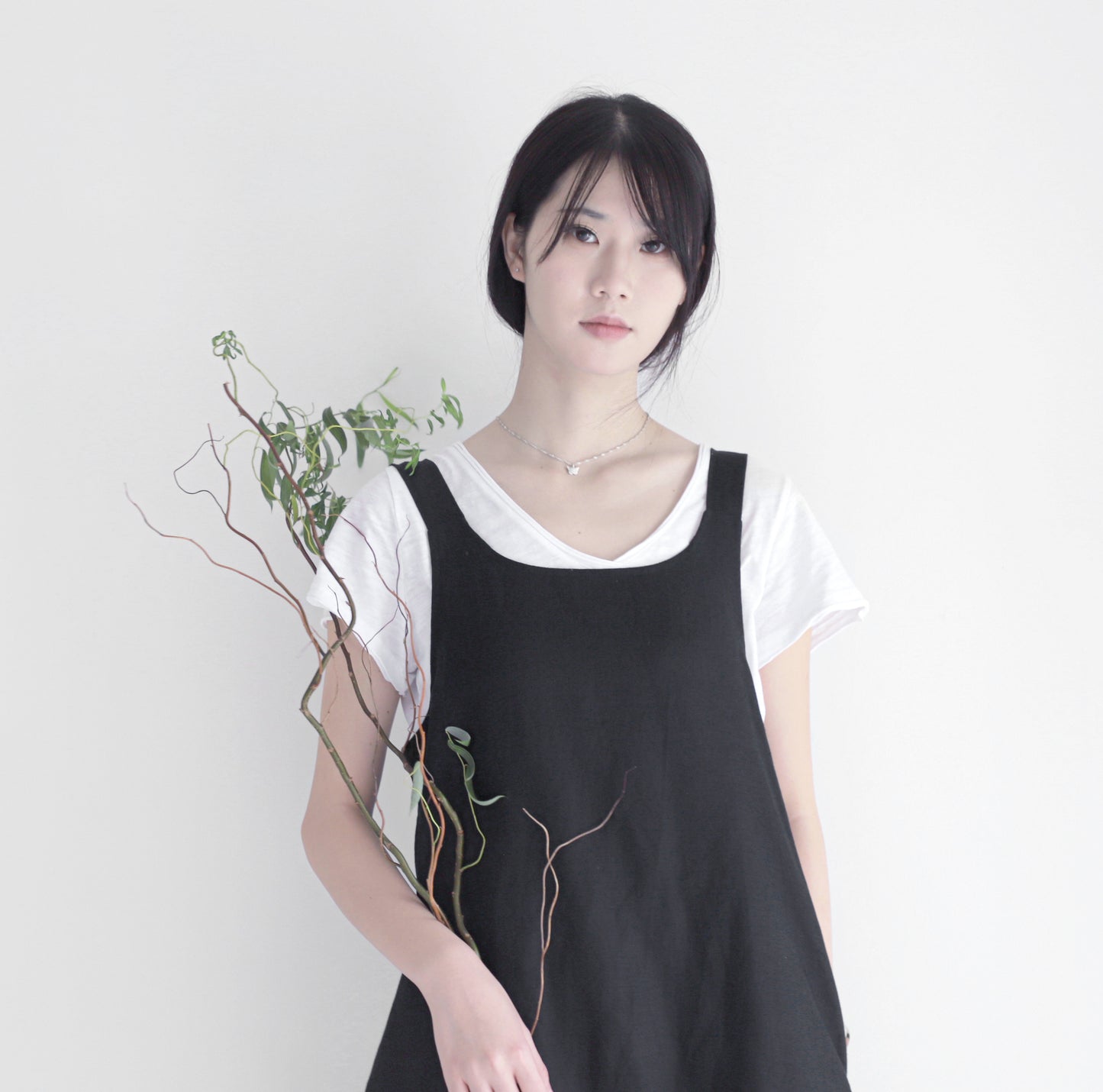 edoa linen pleated overall dress