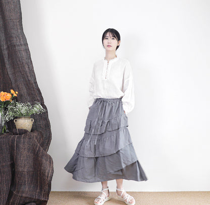edoa maxi linen tiered skirt