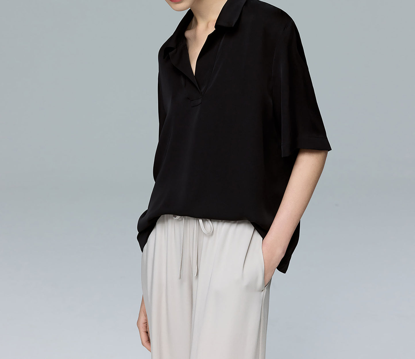edoa Oversized Silk Georgette Polo