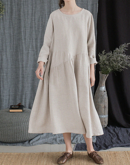 edoa Flax Linen Gathering Dress