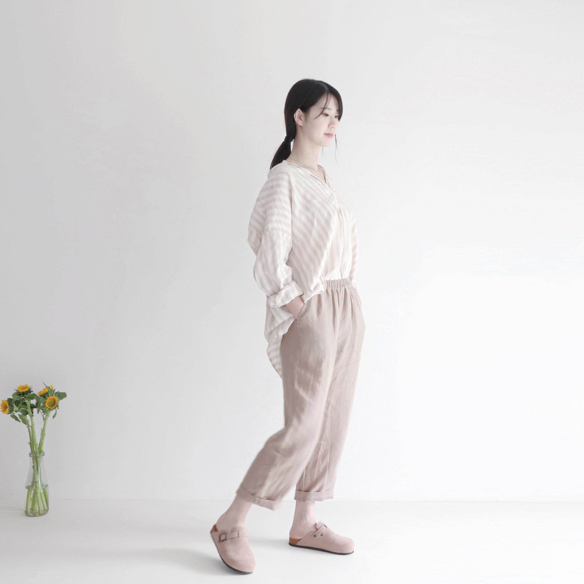 edoa linen pants with elastic waistband