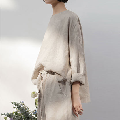 edoa Loose Fit Flax Linen Top