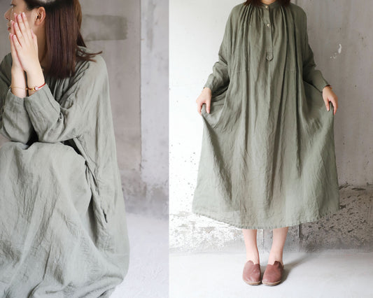 edoa Oversized Linen No-bra Shirtdress