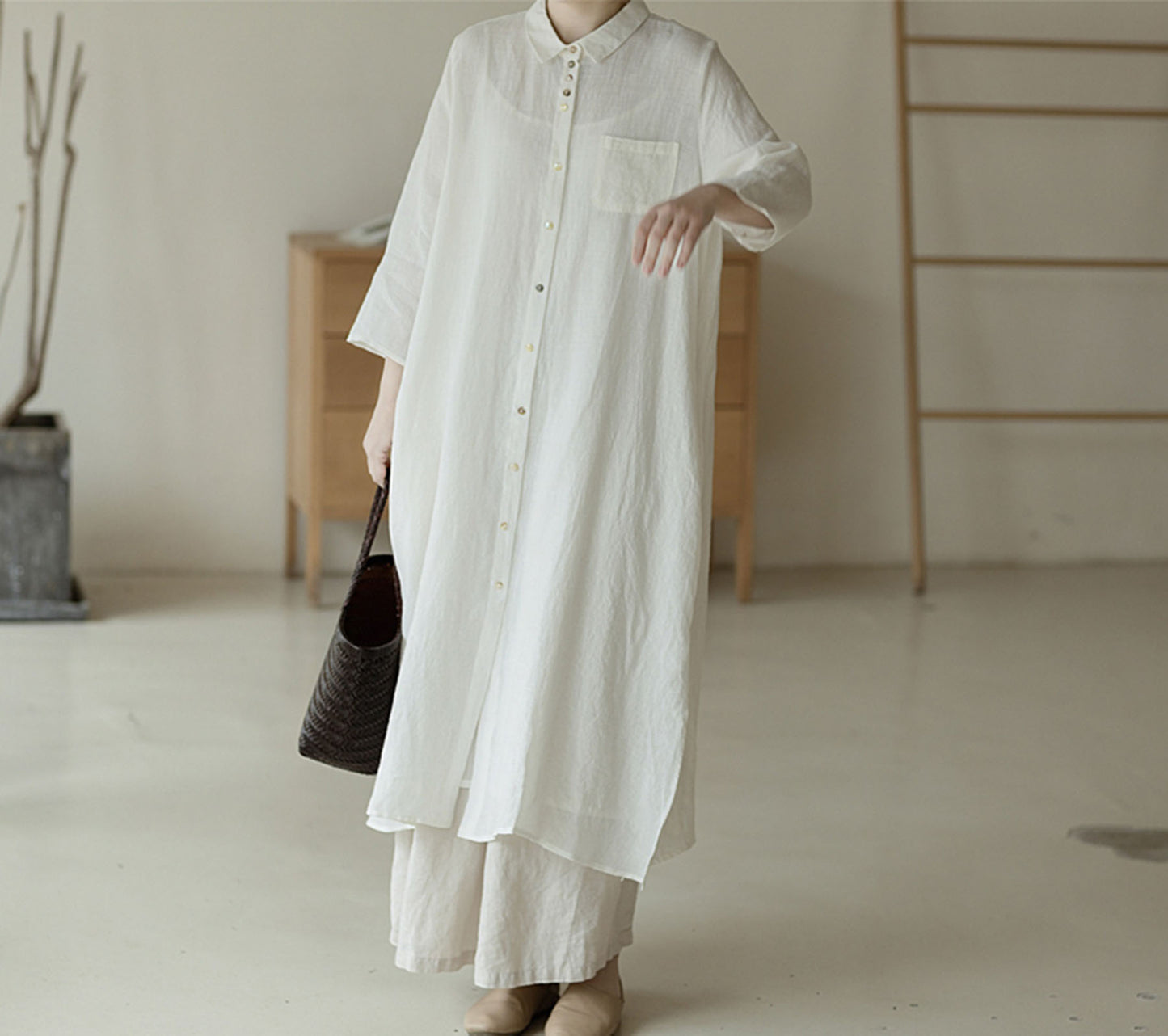 edoa Linen Button Down Shirtdress