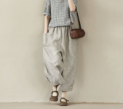 edoa Loose Flax Linen Boyfriend Pants