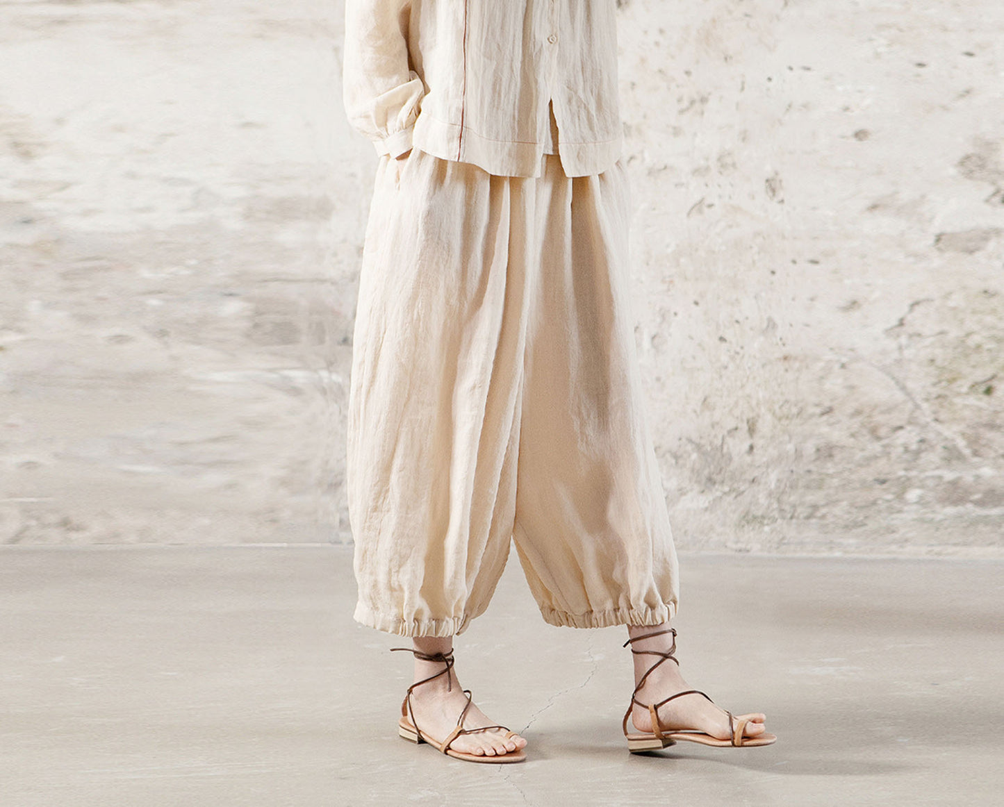 edoa High Counted Ramie Double Layer Lantern Pants