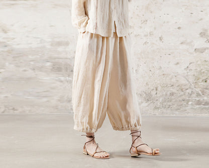 edoa High Counted Ramie Double Layer Lantern Pants