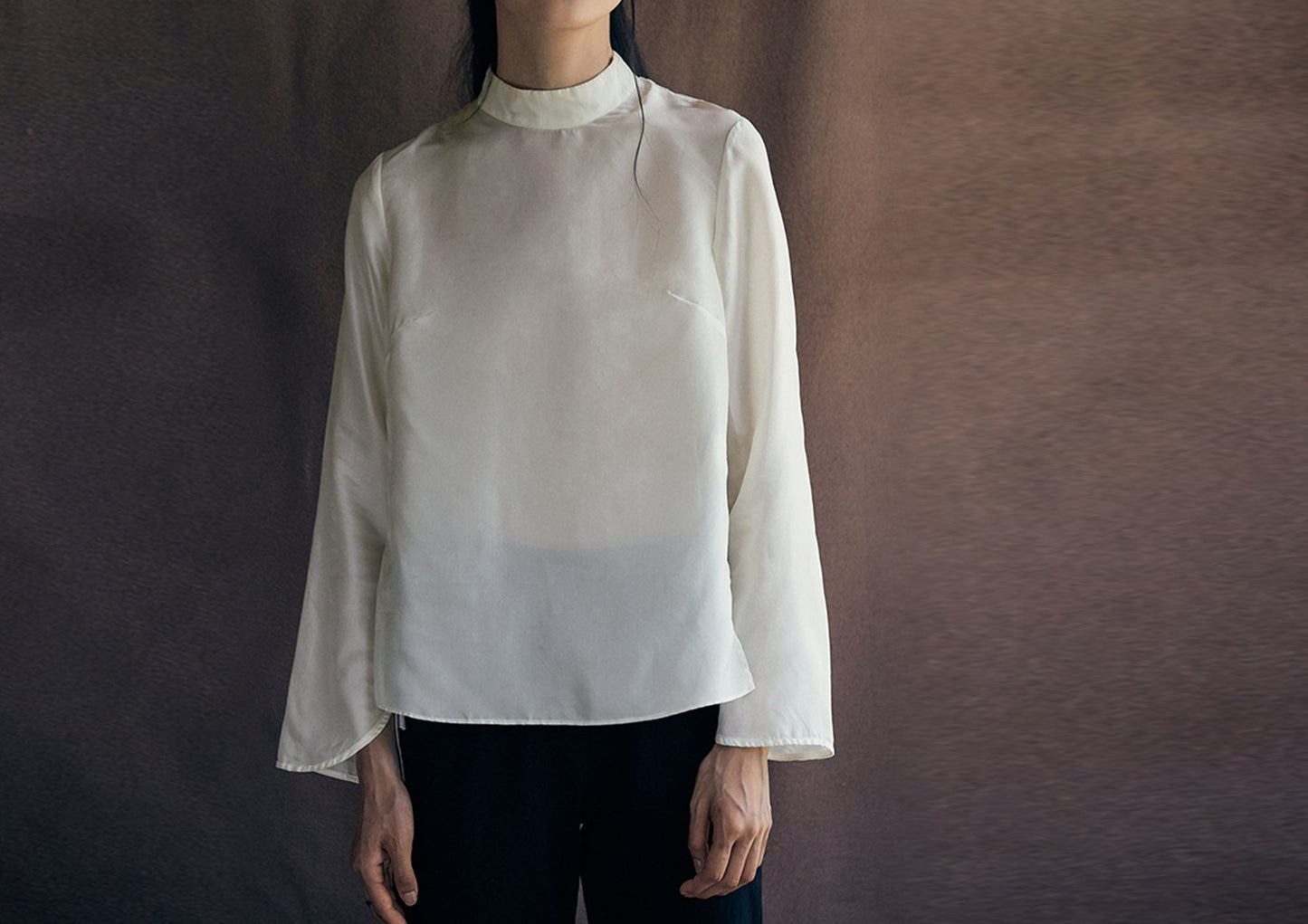 edoa Mulberry Silk Habutae Stand Collar Blouse