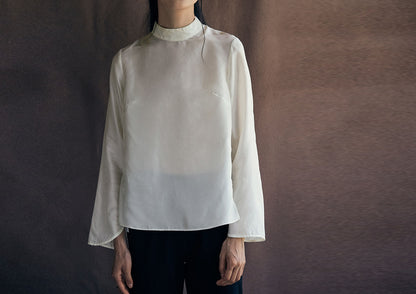 edoa Mulberry Silk Habutae Stand Collar Blouse