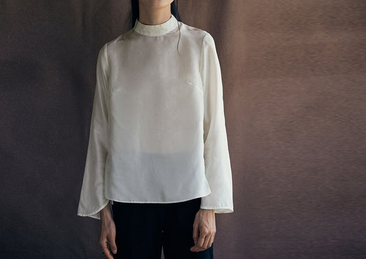 edoa Mulberry Silk Habutae Stand Collar Blouse
