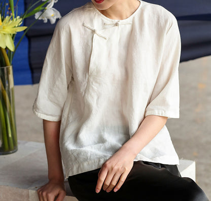 edoa Half Sleeve Washed Linen Cheongsam