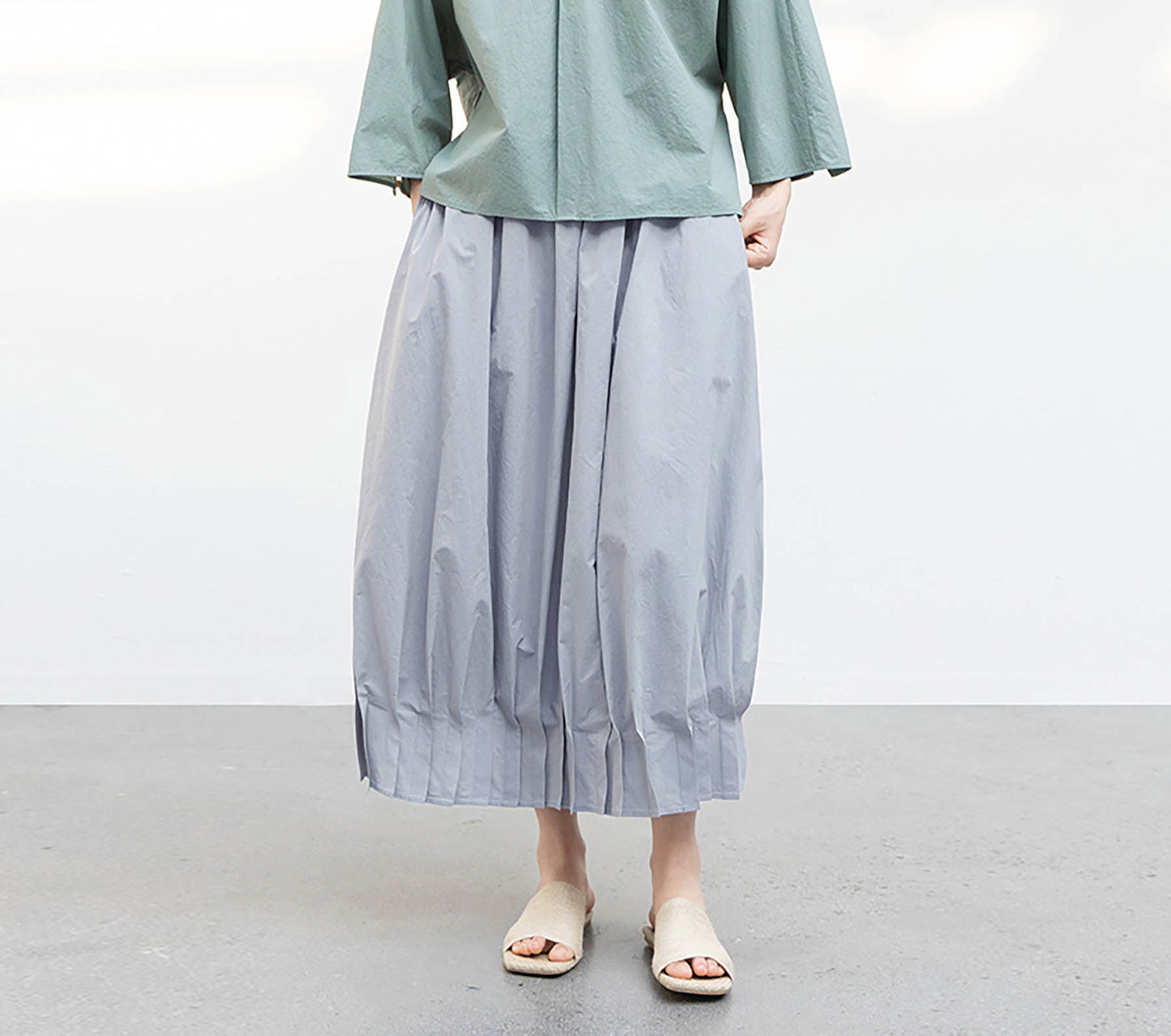 edoa Paper Cotton Pleated Hem Bud Skirt 