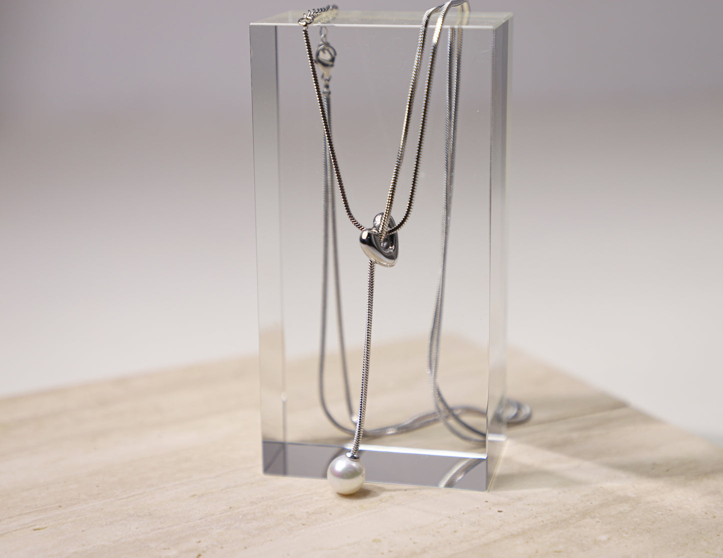 edoa Pearl Heart Slider Necklace